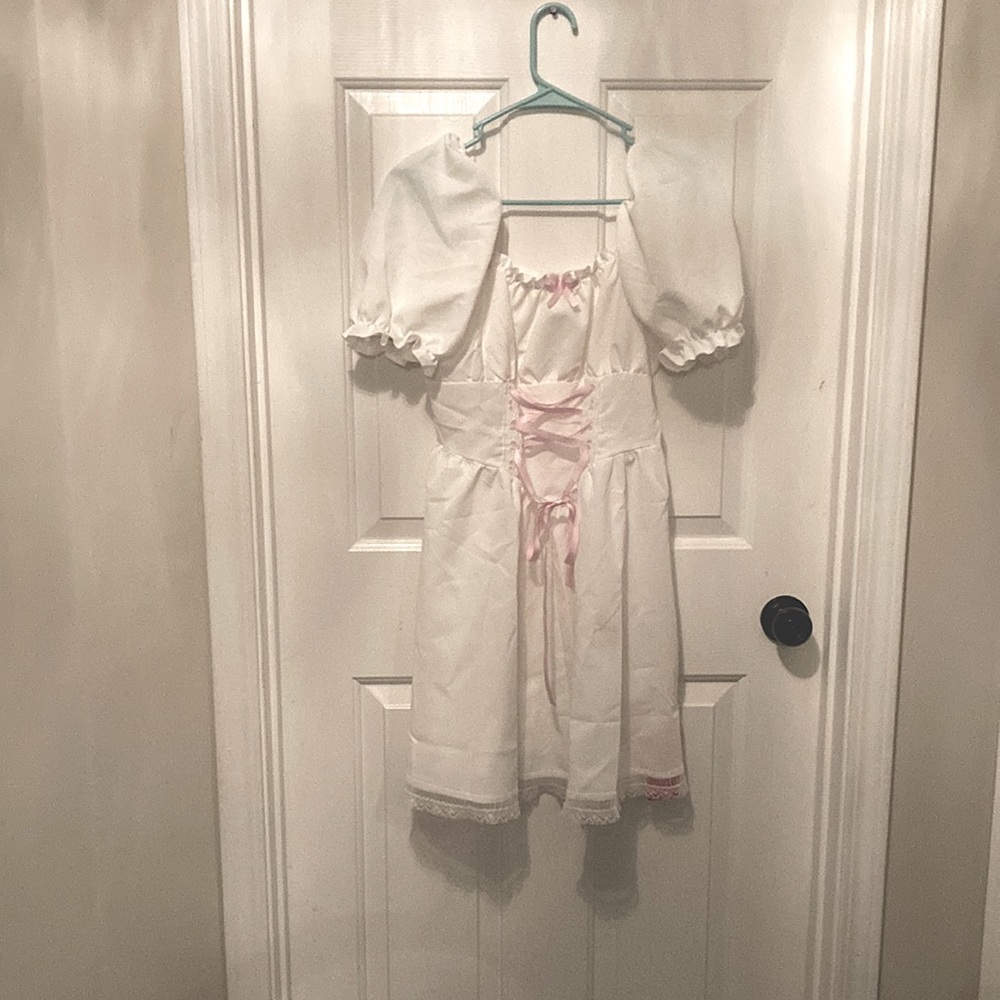 White and pink ruffle lace dress!